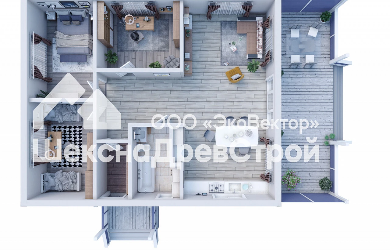 Одноэтажный каркасный дом К-281 -Аксель