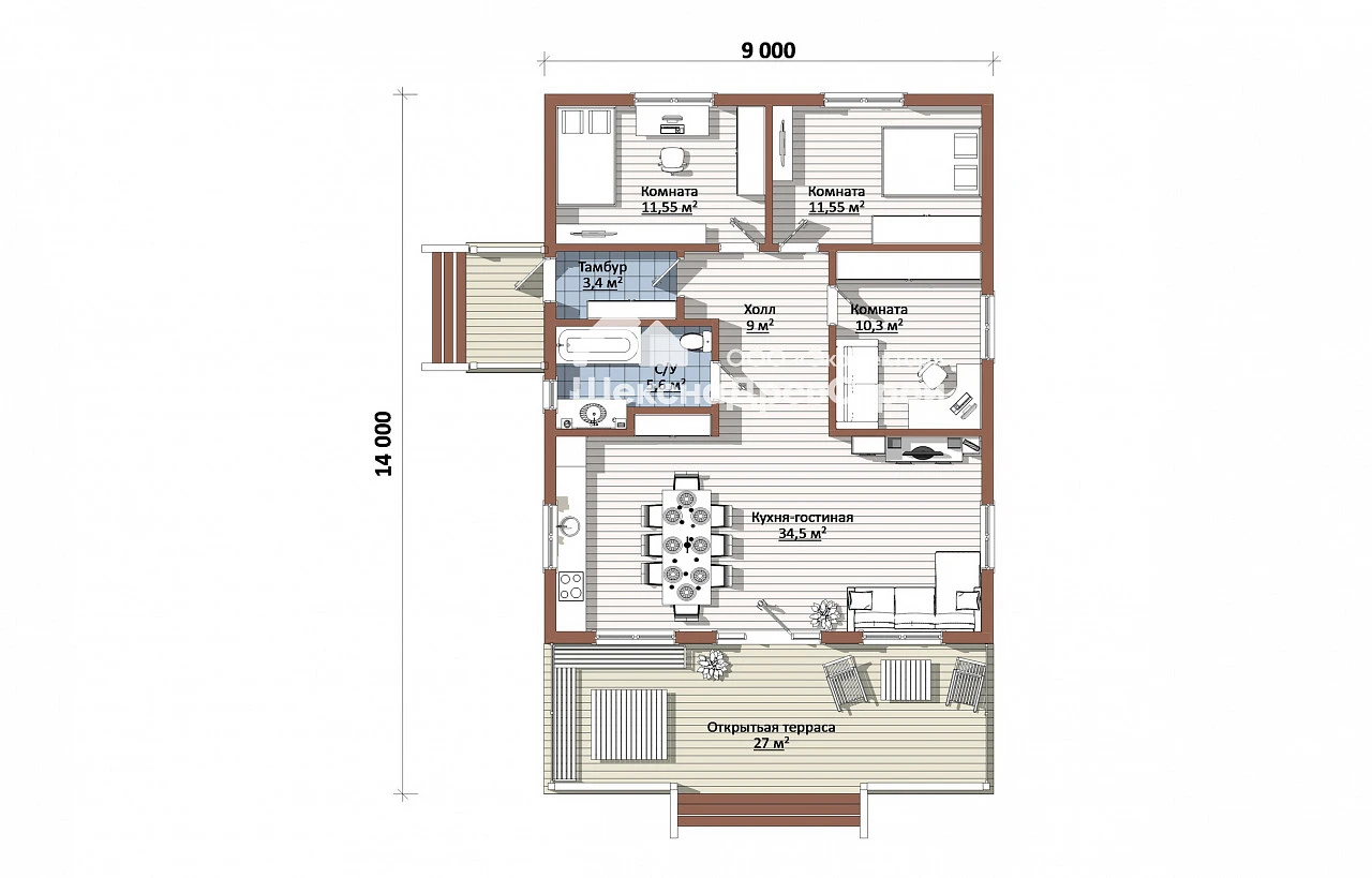 Одноэтажный каркасный дом К-281 -Аксель